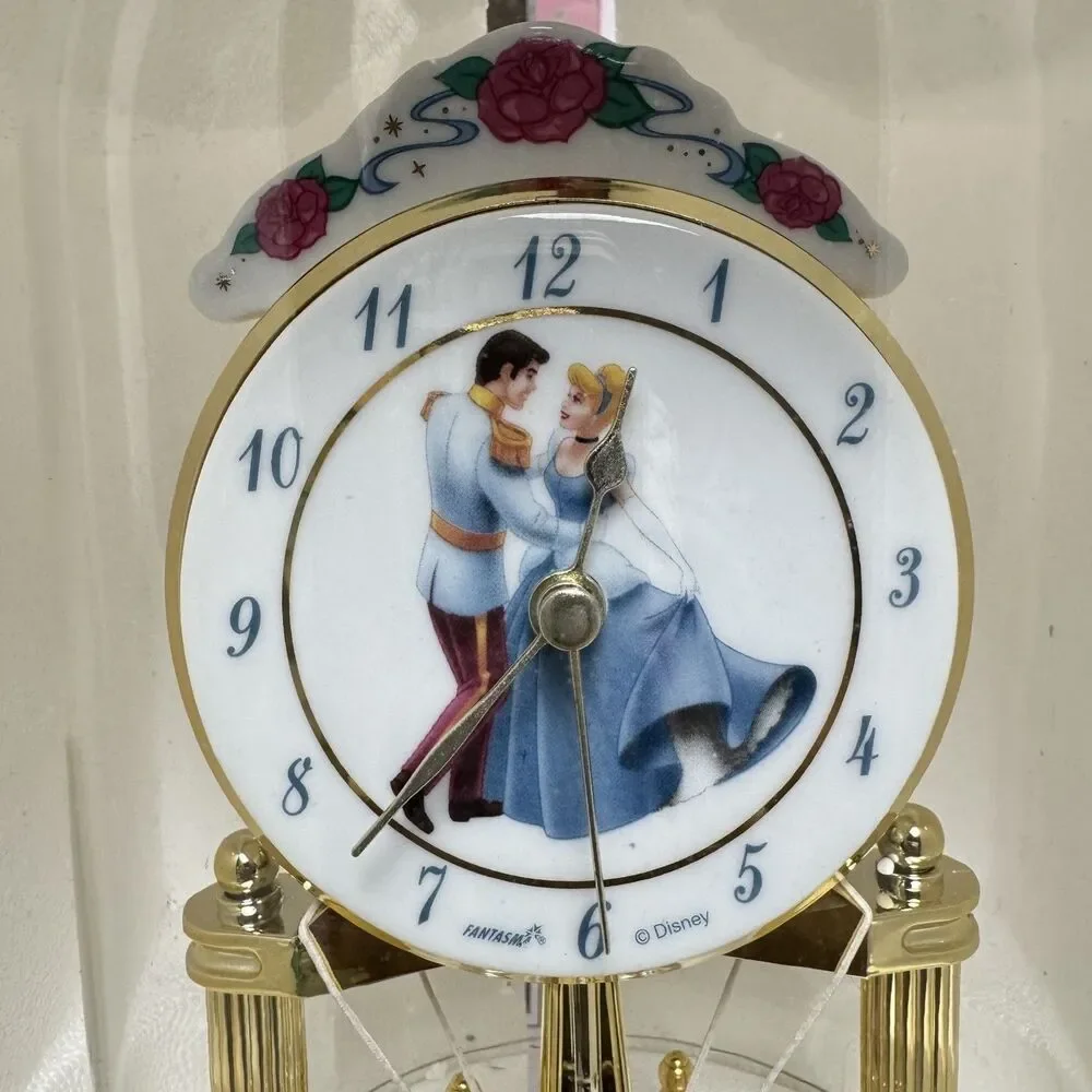 Disney Princess Cinderella & Prince Anniversary Clock, Glass Dome Porcelain Base